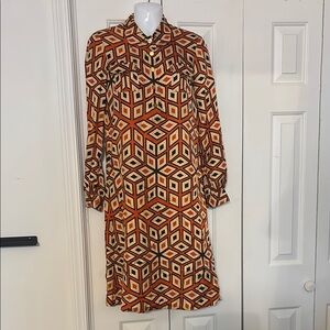 Tory Burch Orange Dark Navy Sheath Dress with Cuffed Sleeves